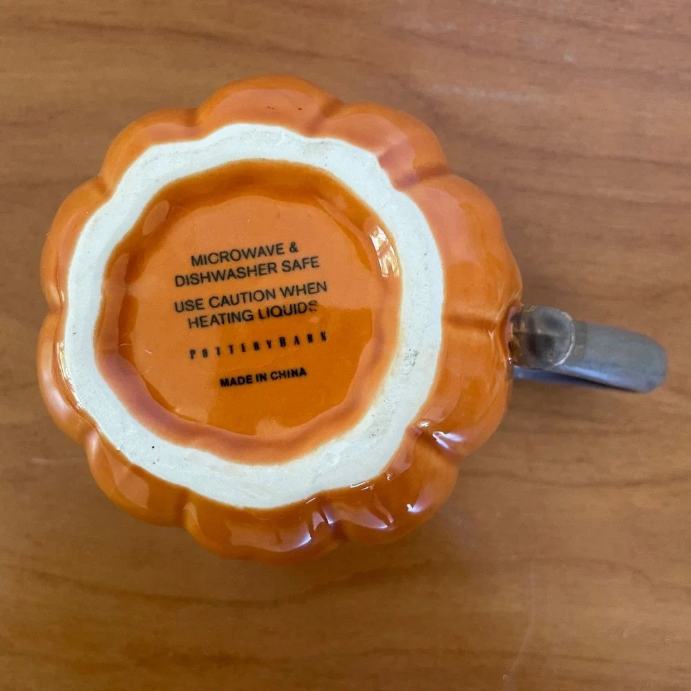 RARE!  Pottery Barn Rustic Pumpkin Ceramic Mug Orange Autumn Fall Halloween